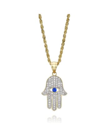 Diamond Hamsa Pendant 1.15 Carat TW with 14k Rope Chain